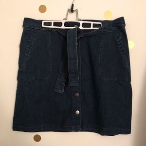Tie Front Button Down Denim Pencil Skirt Pockets